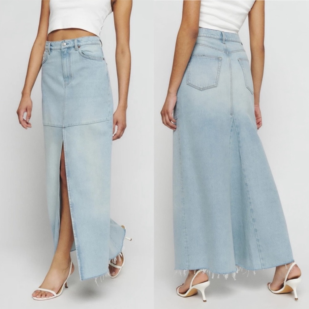 NEW! REFORMATION Tazz Tahoe Light Wash
Denim Maxi Skirt, SIZE 27 1106